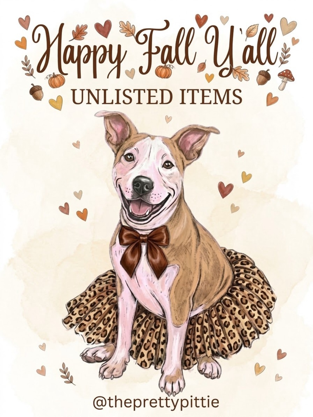 Brown & White Dog Art Print - 'Happy Fall Y'all'